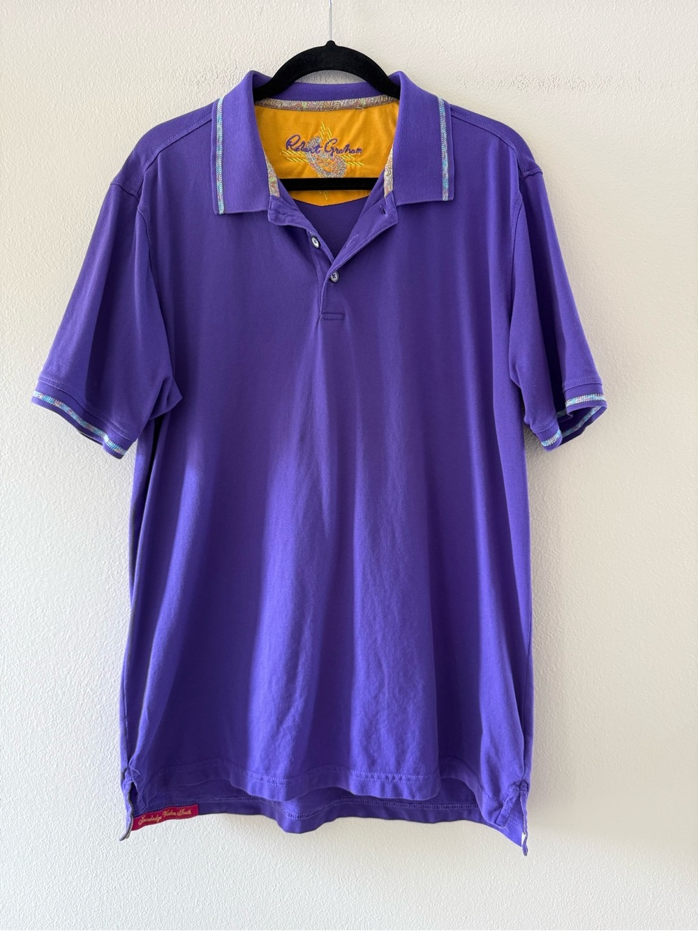 Robert Graham Purple Cotton Polo with Turquoise Trim and Yellow Collar Lining